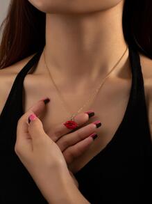 唇部吊墜項鏈 - 彩色 - 查看 4