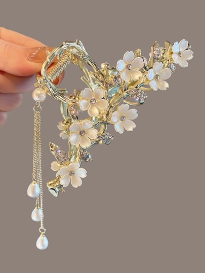 1pc Flower Faux Pearl Decor Hair Claw Boho,Summer Hair Accessories For Women
