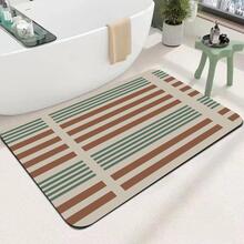 現代簡約風格家居軟裝條紋系列硅藻泥吸水軟墊浴室廁所廚房入口地墊防滑快幹門墊 - 杏色 - 查看 1