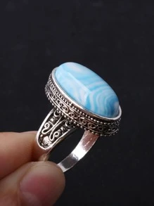 1 chiếc nhẫn sọc dài màu xanh pastel, nhẫn đá quý giả mạ bạc cổ điển dành cho cặp đôi, có màu đen hoặc xanh - Màu xanh lam - Xem 9