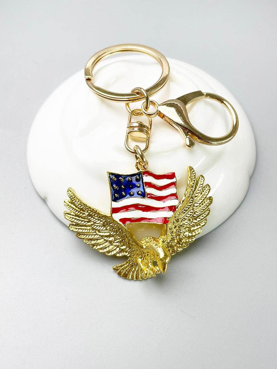 1入組女性老鷹和美國國旗吊墜時尚鑰匙圈適用於禮品 - 金色 - 查看 1