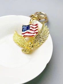 1入組女性老鷹和美國國旗吊墜時尚鑰匙圈適用於禮品 - 金色 - 查看 6