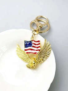 1入組女性老鷹和美國國旗吊墜時尚鑰匙圈適用於禮品 - 金色 - 查看 5