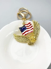 1入組女性老鷹和美國國旗吊墜時尚鑰匙圈適用於禮品 - 金色 - 查看 4