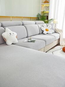1pc Corn Velvet Sofa Cushion Cover, Waffle Plush High Elasticity Easy To Install, Pet Proof, Living Room Single/Double/Three/Four Seater Sofa Protector - Light Grey - View 6