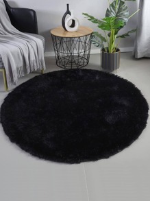 1pc Solid Fuzzy Round Rug - Black - View 1