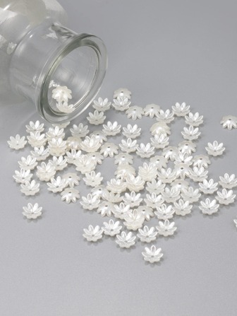 100pcs Faux Pearl Color Flower Shape Beads With Hole, Suitable For Jewelry Making (Assorted Qty)