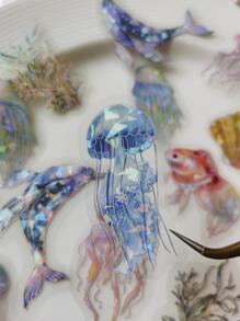 20 cái Nhãn dán hoa văn sinh vật biển, Nhãn dán trang trí đa năng sáng tạo để trang trí tài khoản tay - Nhiều màu - Xem 4