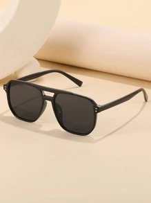 1 件装双桥方形框架男士时尚眼镜，新款复古铆钉装饰眼镜 - 黑色 - 查看 1