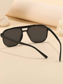 1 件装双桥方形框架男士时尚眼镜，新款复古铆钉装饰眼镜 - 黑色 - 查看 2