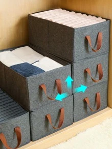 1pc Foldable Clothes Storage Basket With Handle - Grey - View 5