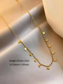 Butterfly Decor Chain Necklace - Yellow Gold - View 4