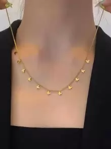 Butterfly Decor Chain Necklace - Yellow Gold - View 3