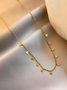 Butterfly Decor Chain Necklace - Yellow Gold - View 2