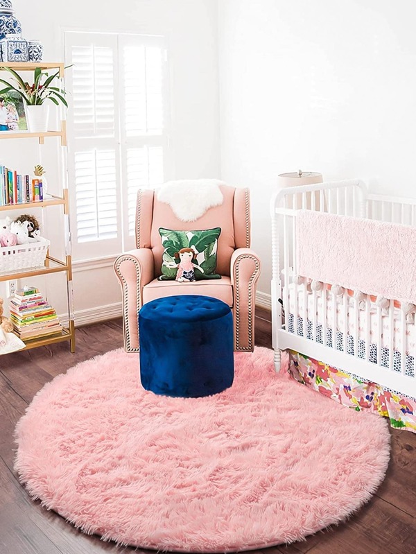 1pc Solid Fuzzy Round Rug