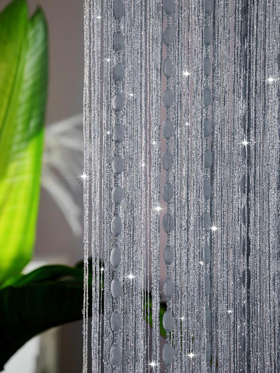 1 chiếc rèm đính cườm có chỉ bạc - Xám - Xem 1