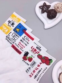 5 đôi tất nữ họa tiết dâu tây và bò thời trang cho cuộc sống hàng ngày - trắng - Xem 3