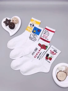 5 đôi tất nữ họa tiết dâu tây và bò thời trang cho cuộc sống hàng ngày - trắng - Xem 1