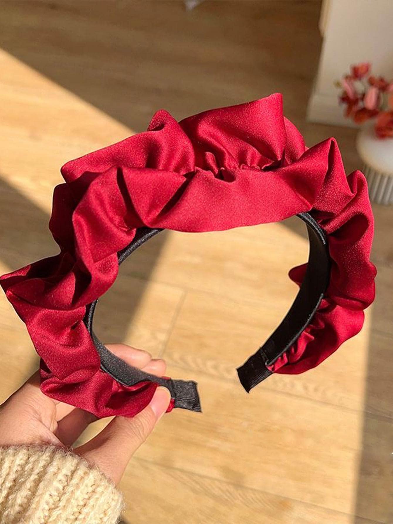 女性抽褶細節時尚髮箍適用於頭髮裝飾用品 - 酒紅色 - 查看 1