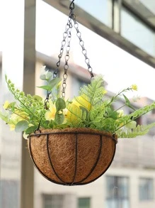 1套稻草悬挂花盆篮 - 黃色 - 查看 5