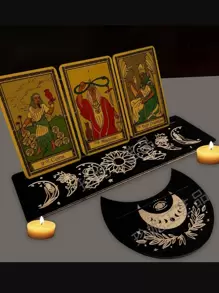 2 件/套木制塔罗牌支架、月亮托盘、水晶展示架月相塔罗牌祭坛支架石、储物收纳盒、女巫占卜工具、黑色塔罗牌、创意小礼物、节日配件、生日派对用品、生日礼物塔罗牌、塔罗牌、算命师 - 黑色 - 查看 1