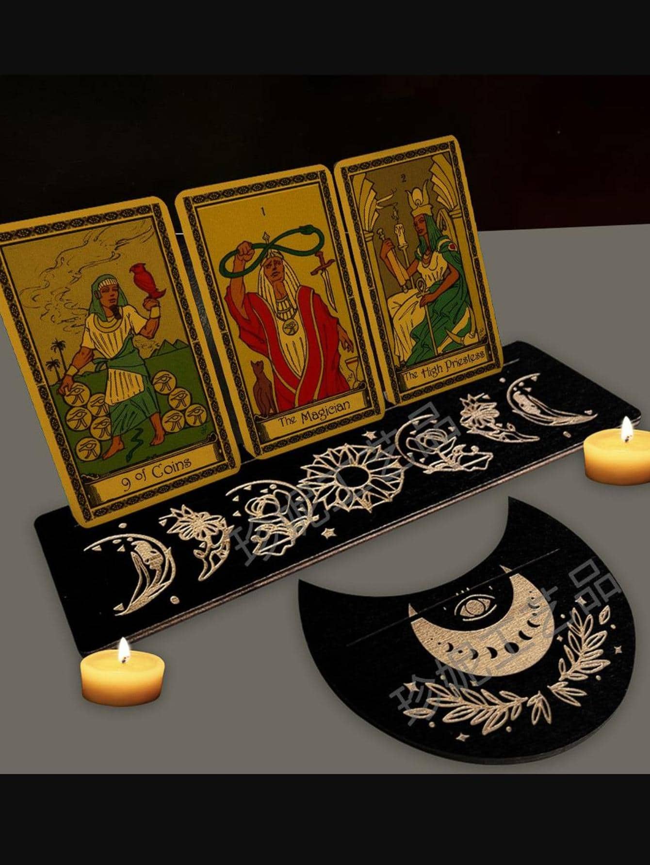 2 件/套木制塔罗牌支架、月亮托盘、水晶展示架月相塔罗牌祭坛支架石、储物收纳盒、女巫占卜工具、黑色塔罗牌、创意小礼物、节日配件、生日派对用品、生日礼物塔罗牌、塔罗牌、算命师 - 黑色 - 查看 1