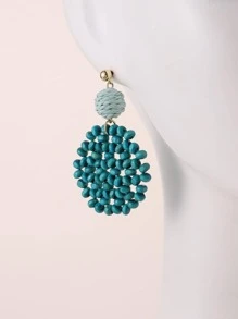 1pair Boho Wooden Beaded Round Drop Earrings For Women For Daily Decoration - Olive Green - View 6