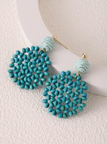 1pair Boho Wooden Beaded Round Drop Earrings For Women For Daily Decoration - Olive Green - View 4