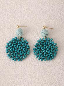 1pair Boho Wooden Beaded Round Drop Earrings For Women For Daily Decoration - Olive Green - View 5
