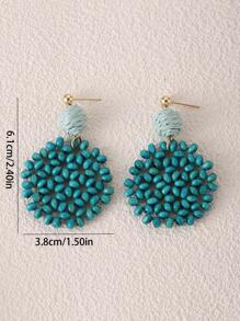 1pair Boho Wooden Beaded Round Drop Earrings For Women For Daily Decoration - Olive Green - View 7