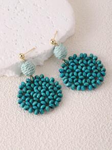 1pair Boho Wooden Beaded Round Drop Earrings For Women For Daily Decoration - Olive Green - View 3