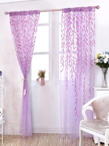 葉藤圖案單紗簾 - 紫色 - 查看 2