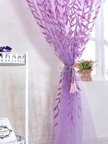 葉藤圖案單紗簾 - 紫色 - 查看 3