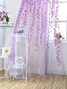 葉藤圖案單紗簾 - 紫色 - 查看 6