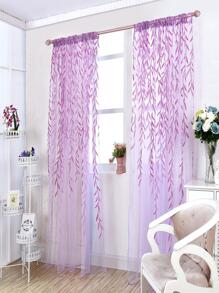 葉藤圖案單紗簾 - 紫色 - 查看 1