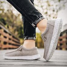 男士透氣系帶設計低幫樂福鞋,時尚戶外帆布船鞋 - 米色 - 查看 5