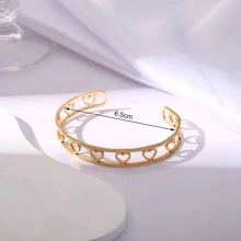 1pc European And American Style Fashionable Stainless Steel Open Cuff Bracelet With Inlaid Heart - Yellow Gold - View 3