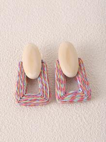 1 Đôi Boho Gỗ Màu Khối Hình Học Bông Tai Giọt Dành Cho Nữ Làm Quà Tặng - Nhiều màu - Xem 4