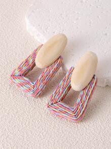 1 Đôi Boho Gỗ Màu Khối Hình Học Bông Tai Giọt Dành Cho Nữ Làm Quà Tặng - Nhiều màu - Xem 2