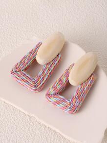 1 Đôi Boho Gỗ Màu Khối Hình Học Bông Tai Giọt Dành Cho Nữ Làm Quà Tặng - Nhiều màu - Xem 1