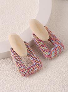 1 Đôi Boho Gỗ Màu Khối Hình Học Bông Tai Giọt Dành Cho Nữ Làm Quà Tặng - Nhiều màu - Xem 3