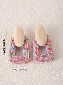 1 Đôi Boho Gỗ Màu Khối Hình Học Bông Tai Giọt Dành Cho Nữ Làm Quà Tặng - Nhiều màu - Xem 6