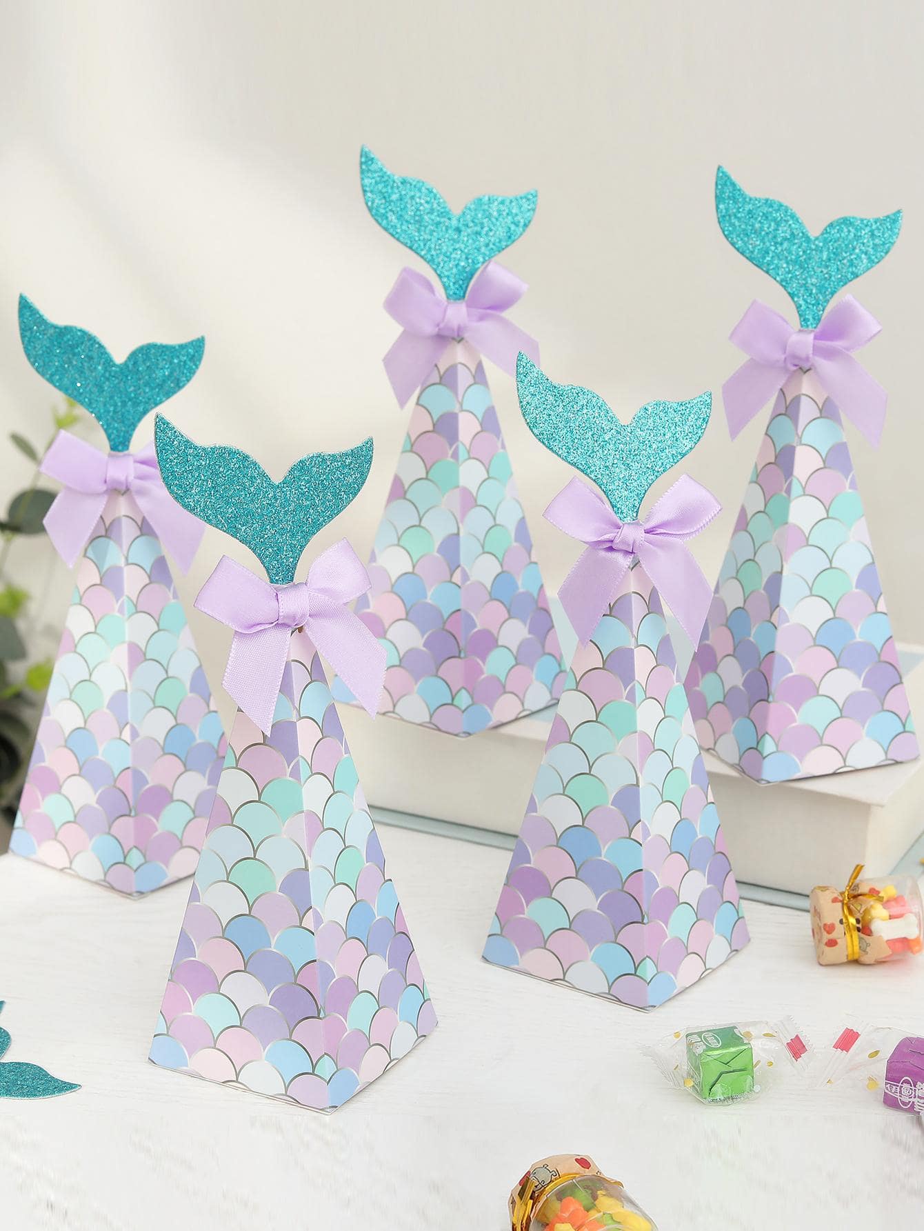 5 Stücke Geschenkbox mit Fischschwanz Design, - Verschiedenfarbig - Übersicht 1