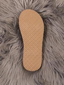 Dép đế bằng trang trí hoa cho nữ, Dép trượt bằng vải lanh cho mùa hè - Màu Khaki - Xem 6