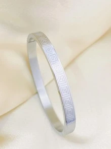 Brazalete de acero inoxidable con textura - Plateado - Ver 1