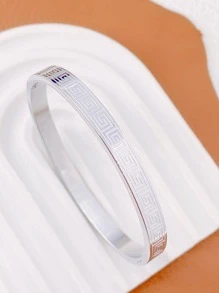 Brazalete de acero inoxidable con textura - Plateado - Ver 3