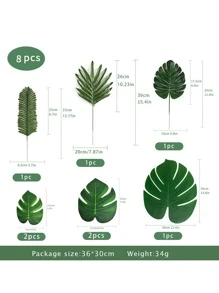 8片滌綸人造龜背竹棕櫚葉創意多用途人造葉適合家居、婚禮裝飾 - 綠色 - 查看 3