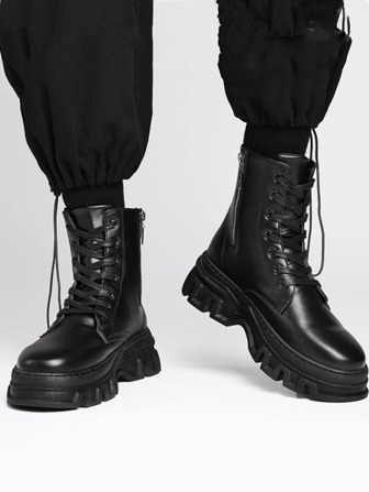 Men Minimalist Lace-up Front Combat Boots, Fashion Outdoor Boots