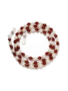 1入組男女通用咖啡色和紅色亞克力珠子多功能口罩鏈眼鏡鏈,適用於派對和日常使用 - 棕色 - 查看 4