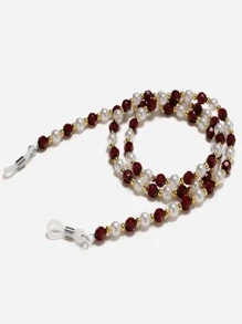 1入組男女通用咖啡色和紅色亞克力珠子多功能口罩鏈眼鏡鏈,適用於派對和日常使用 - 棕色 - 查看 3